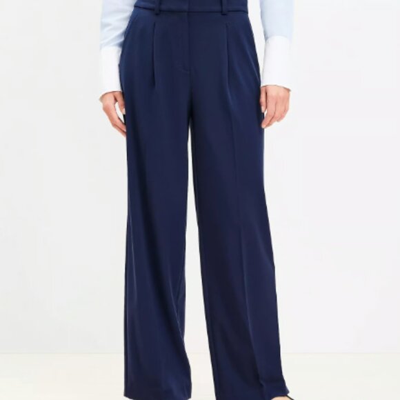 ANN TAYLOR LOFT THE PLEATED WIDE LEG PEYTON PANT DEEP SPACE BLUE NAVY 6 T - Picture 2 of 7